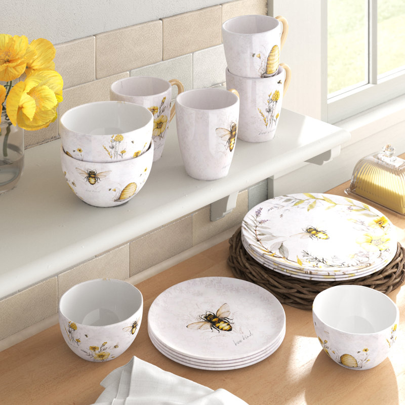 Rosalind Wheeler Wellman Bee Sweet 16 Piece Dinnerware Set, Service for